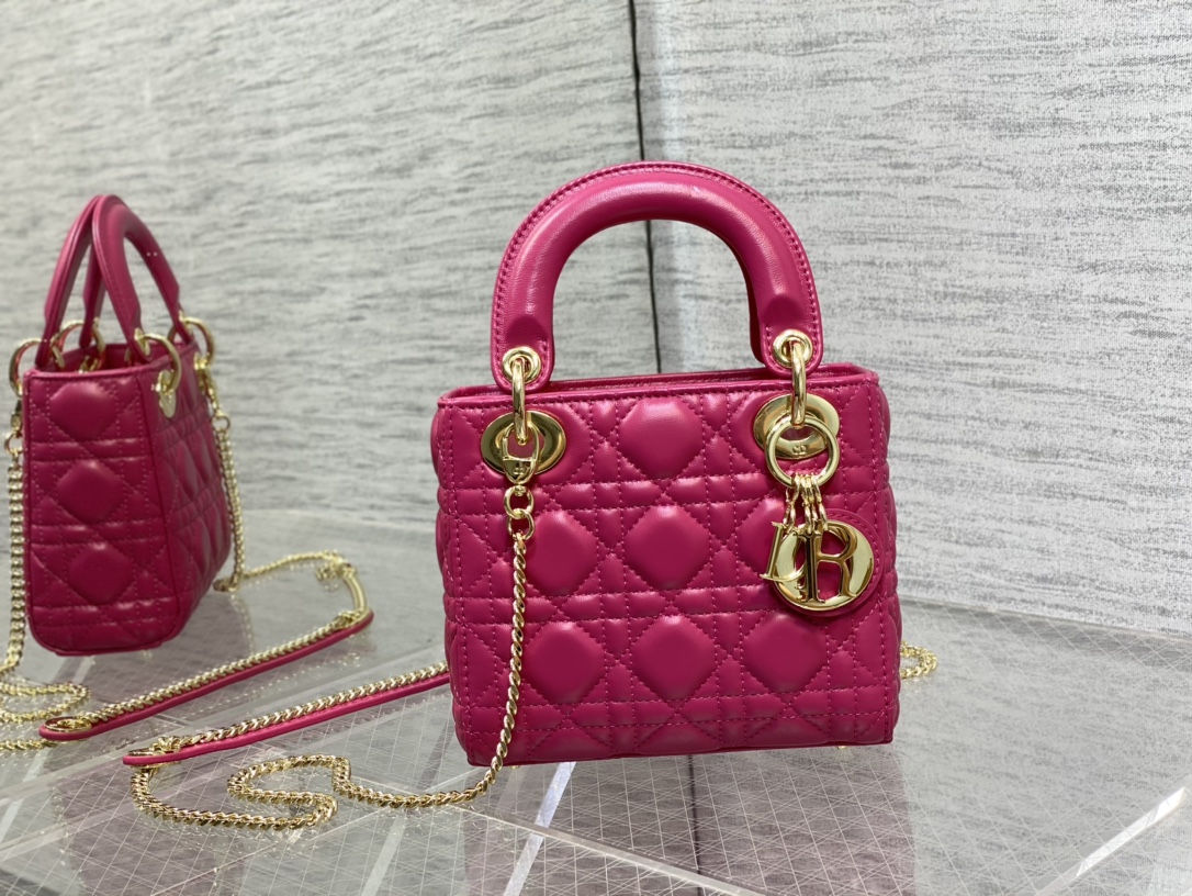 Mini Lady Dior Bag Rose Red Cannage Lambskin